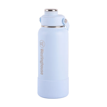 Botella Térmica doble Pared Acero Inoxidable 946ml con boquilla y funda silicona celeste – Mantiene Bebidas Frías y Calientes