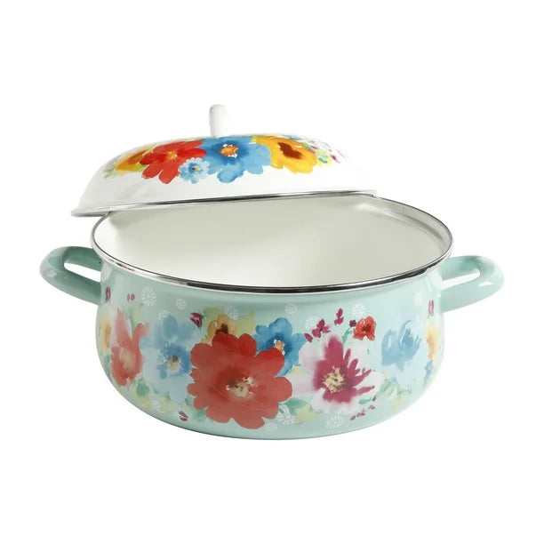 Cacerola Olla Holandesa de Acero Esmaltado 3.8 L Breezy Blossom – Floral Country y Tapa