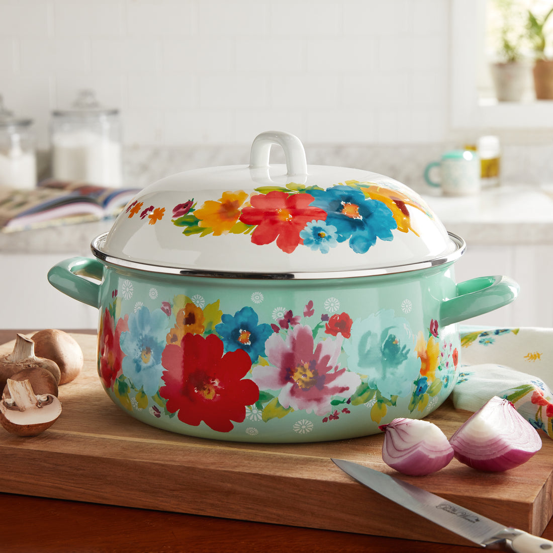 Cacerola Olla Holandesa de Acero Esmaltado 3.8 L Breezy Blossom – Floral Country y Tapa