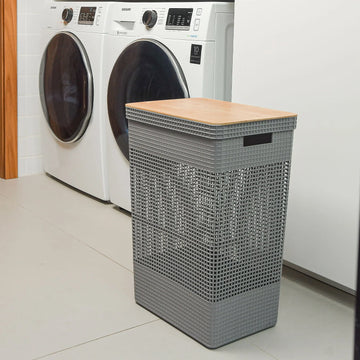 Cesto ropa Grid c/tapa bambú 49L
