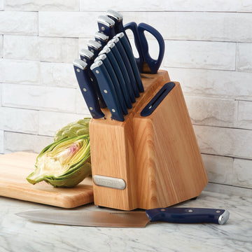 Farberware bloque cuchillos acero inox 14 piezas Edgekeeper Slim azul