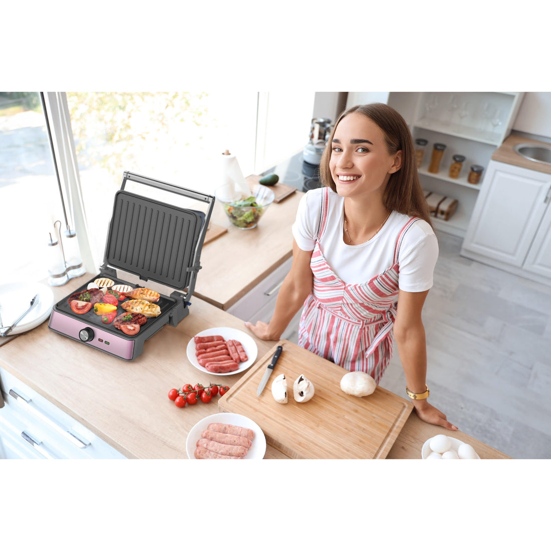 Grill plancha electrico 2200W Retro rosado