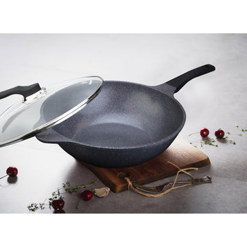 Wok Antiadherente Cerámica Gris 32CM 5ta Generación - Cocción sin aceite y limpieza rápida