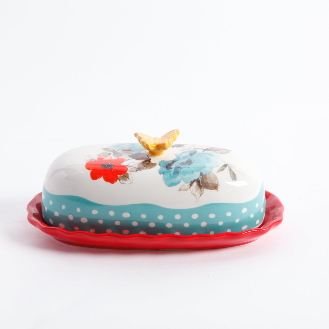 Mantequillera de Gres 16.3 cm Flea Market Floral – Pintada a Mano con Tapa Decorativa