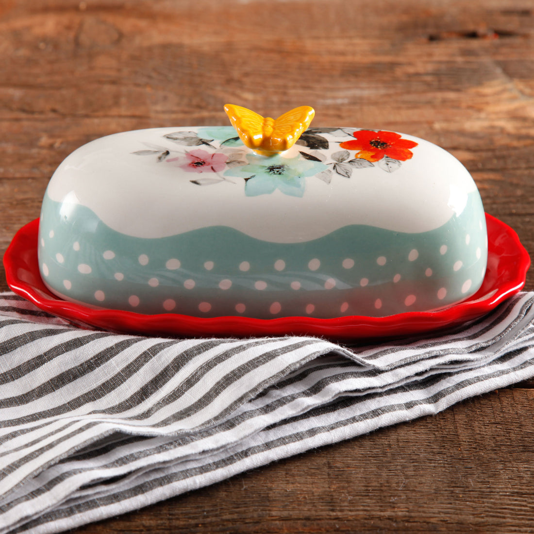 Mantequillera de Gres 16.3 cm Flea Market Floral – Pintada a Mano con Tapa Decorativa