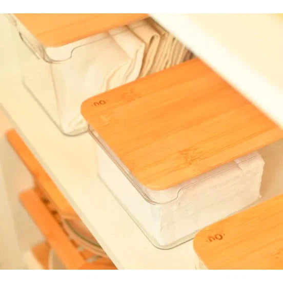 Organizador Clear tapa de bambú transparente