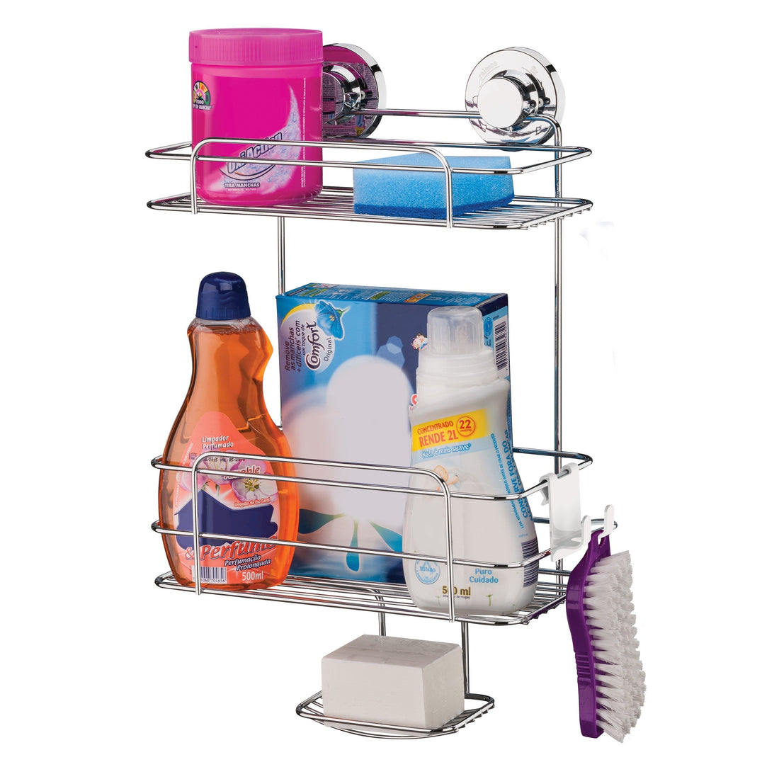 Organizador baño 2 pisos ventosas succión Praticita plateado