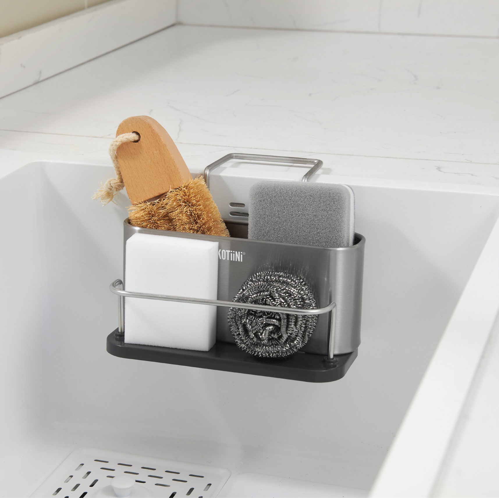 Organizador esponjas c/ barra acero inoxidable Kala Compartimentos