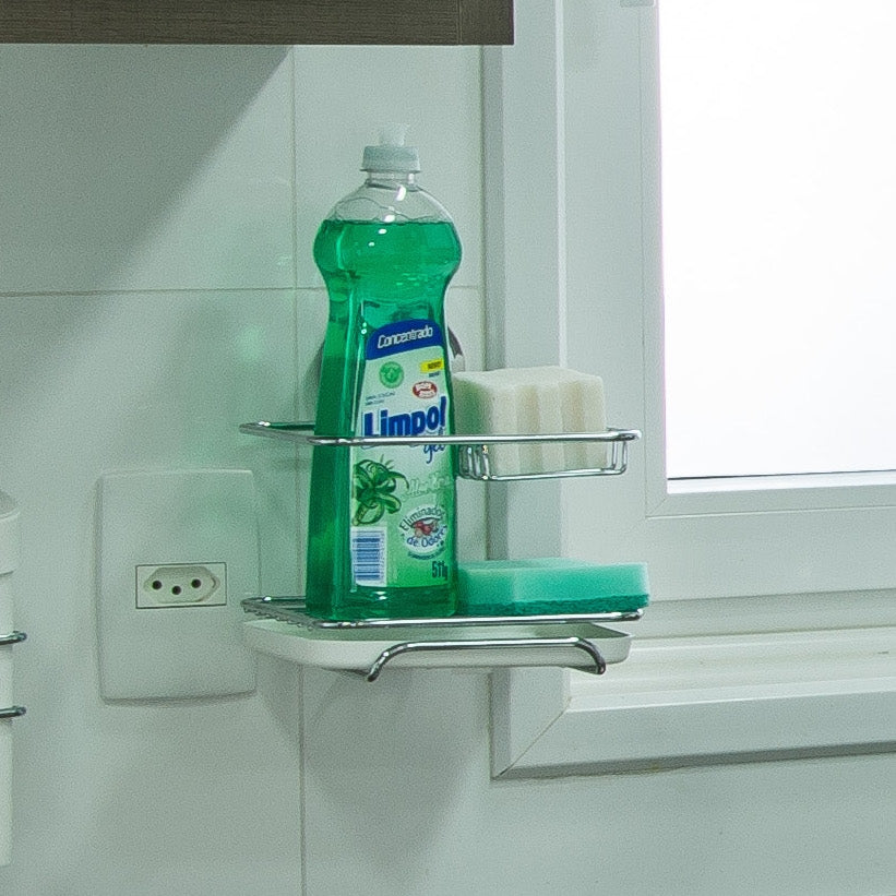 Porta jabón/detergente/esponja Praticita ventosa plateado