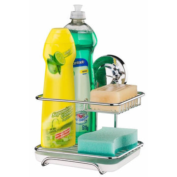 Porta jabón/detergente/esponja Praticita ventosa plateado