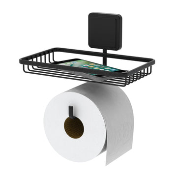 Portarollos y Soporte para objetos con adhesivo - negro mate