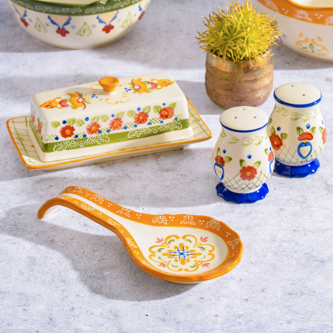 Set de Accesorios de Gres 4 Piezas Tierra – Pintado a Mano y Artístico