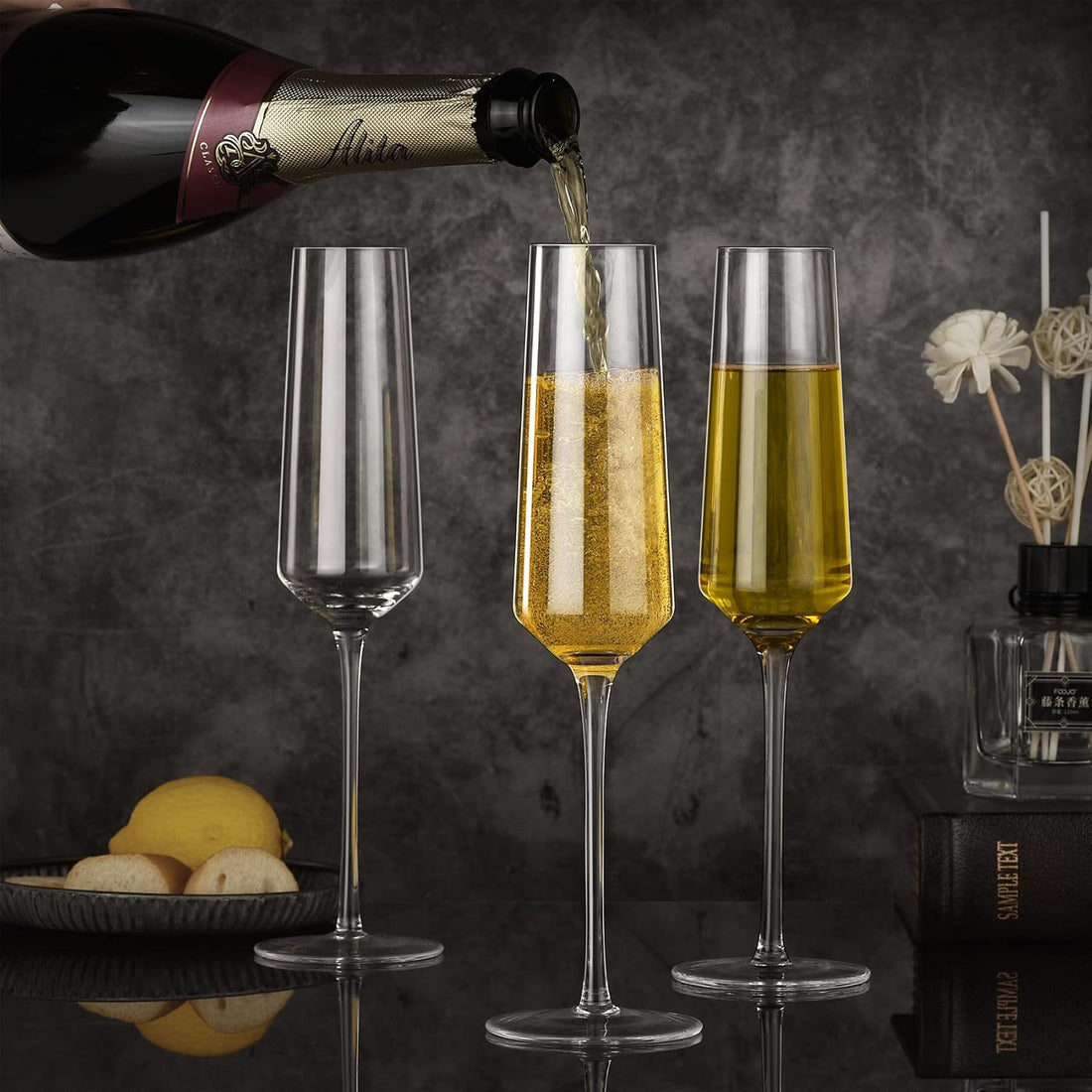 Set x 4 copas champagne flauta 7.6 oz serie Black