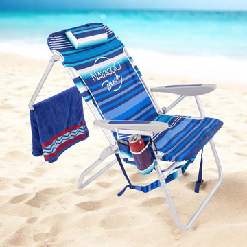 Silla playa alta plegable mochila 5 posiciones navy
