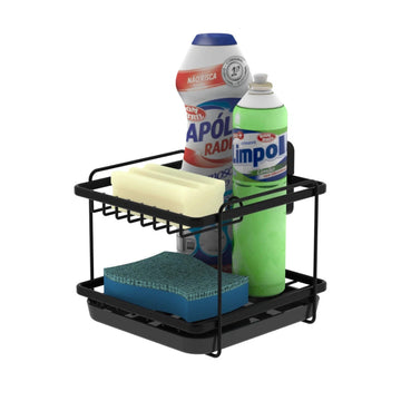 Soporte para detergente, jabón y esponja con adhesivo - negro mate