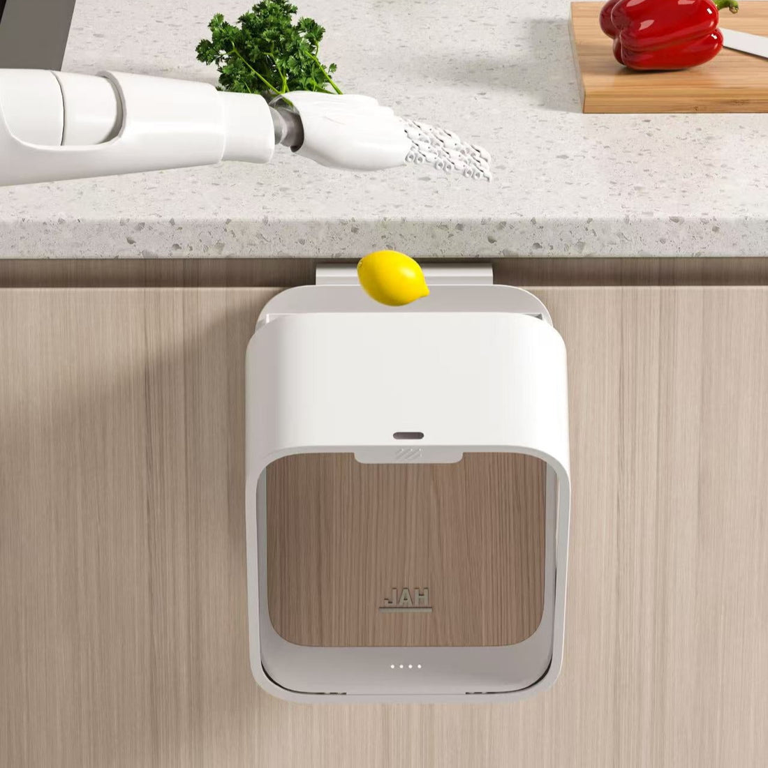 Tacho de basura con sensor gabinete 7L amaderado – ABS - USB