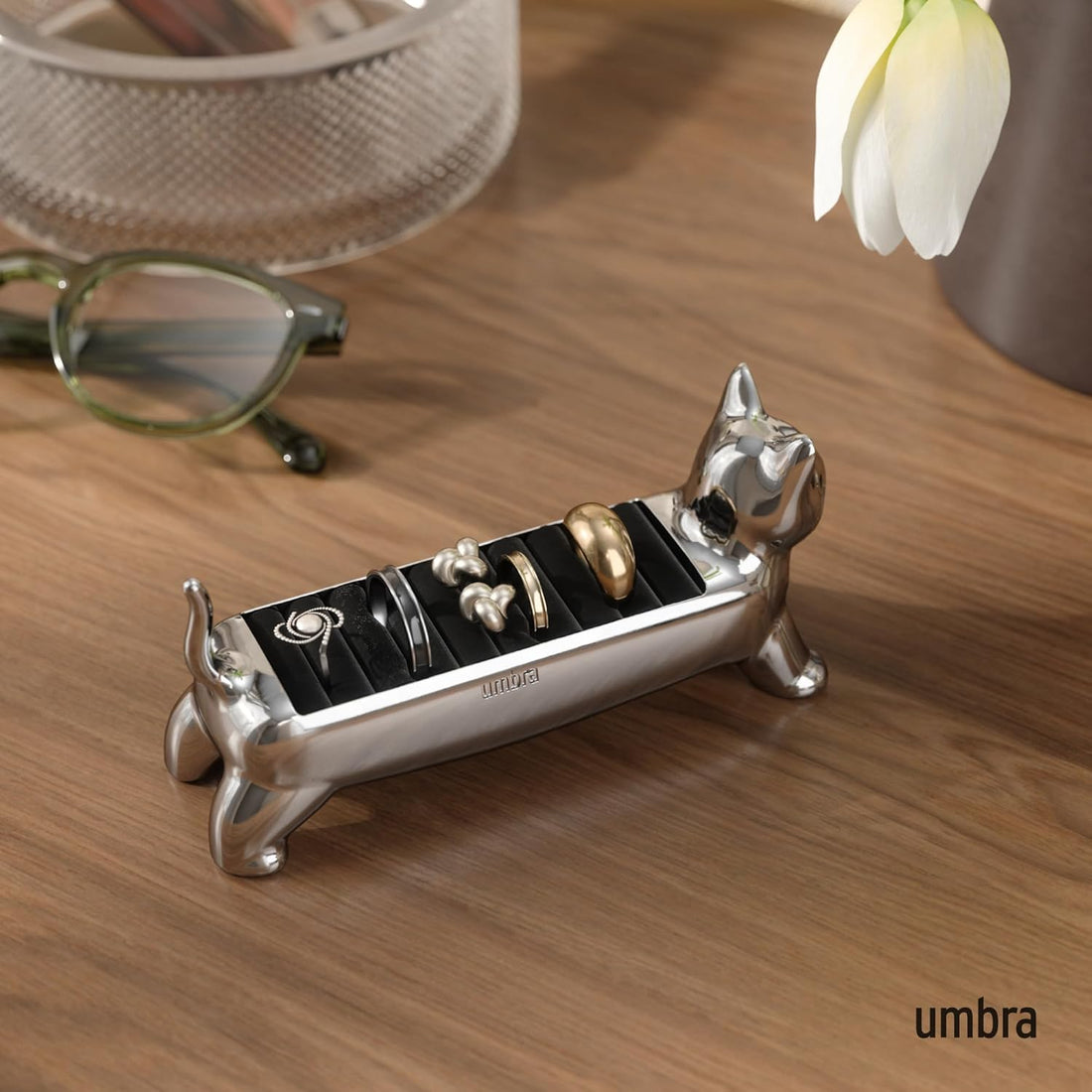Organizador de anillos diseño Gato Ali plateado Umbra