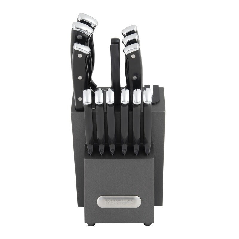 Bloque de cuchillos y afilador acero inox 14 piezas grafito triple remache