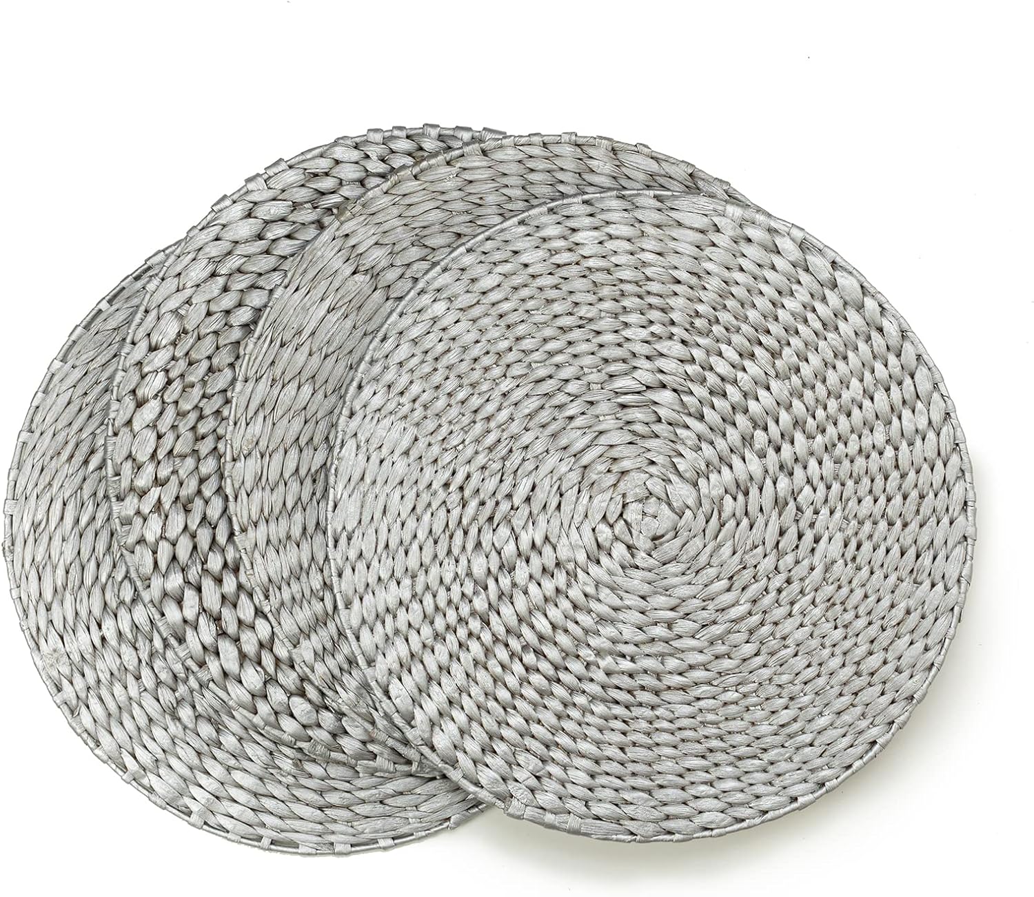 Set de 4 Individuales Redondos de Fibra Natural Trenzada plateado - Hechos a mano