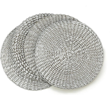 Set de 4 Individuales Redondos de Fibra Natural Trenzada plateado - Hechos a mano