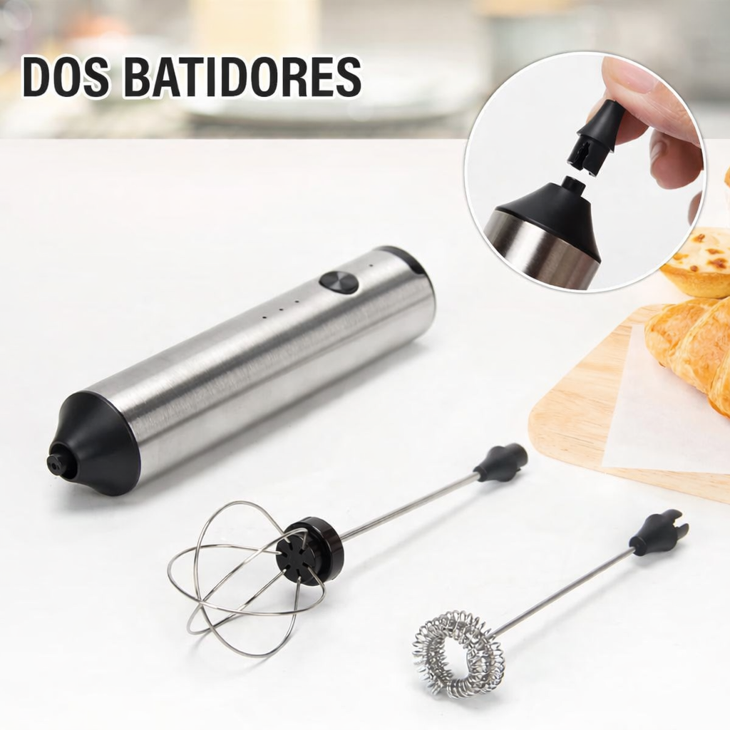 Batidor Eléctrico Espuma Recargable Cremaire – 3 Velocidades, USB y Doble Cabezal de Acero Inoxidable