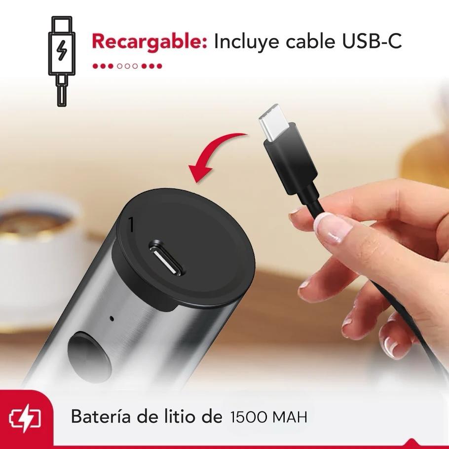 Batidor Eléctrico Espuma Recargable Cremaire – 3 Velocidades, USB y Doble Cabezal de Acero Inoxidable