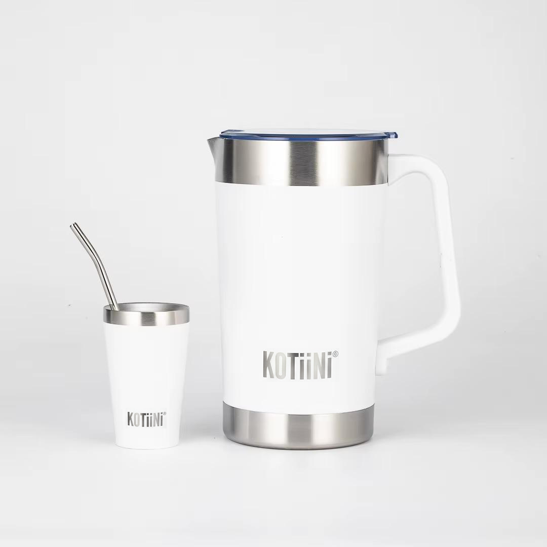 Jarra Térmica acero inoxidable 2L + vaso 140ml blanca - Irrompible, Conserva Bebidas Calientes o Frías