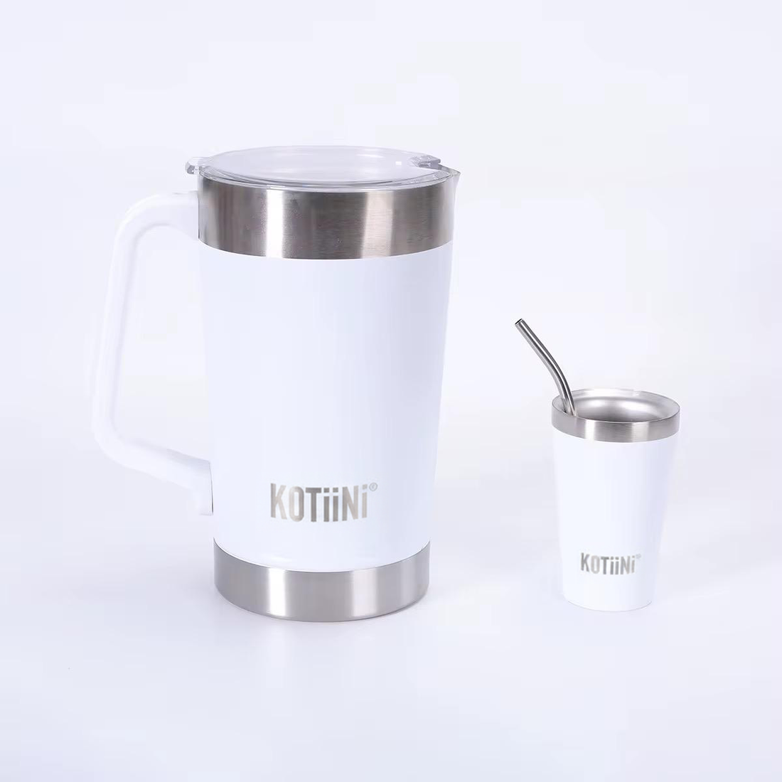 Jarra Térmica acero inoxidable 2L + vaso 140ml blanca - Irrompible, Conserva Bebidas Calientes o Frías