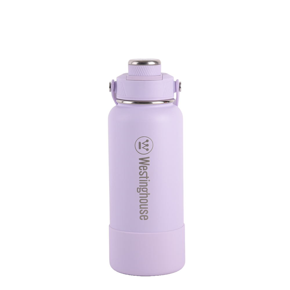 Botella Térmica doble Pared Acero Inoxidable 946ml con boquilla y funda silicona lila – Mantiene Bebidas Frías y Calientes