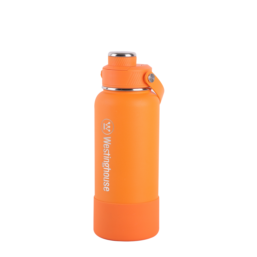 Botella Térmica doble Pared Acero Inoxidable 946ml con boquilla y funda silicona naranja – Mantiene Bebidas Frías y Calientes