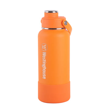 Botella Térmica doble Pared Acero Inoxidable 946ml con boquilla y funda silicona naranja – Mantiene Bebidas Frías y Calientes