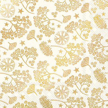 Set x 20 servilletas Winter Branches dorado cocktail de papel