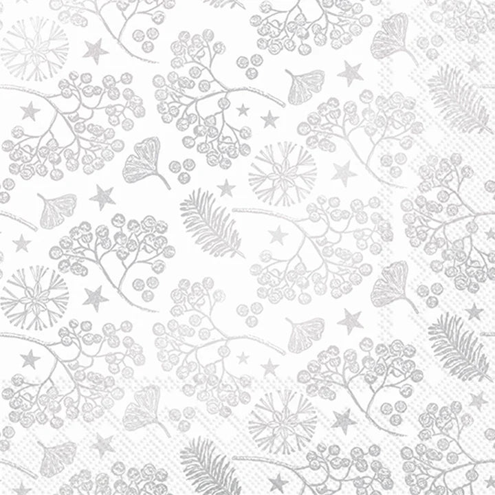 Set x 20 servilletas Winter Branches plateado cocktail de papel