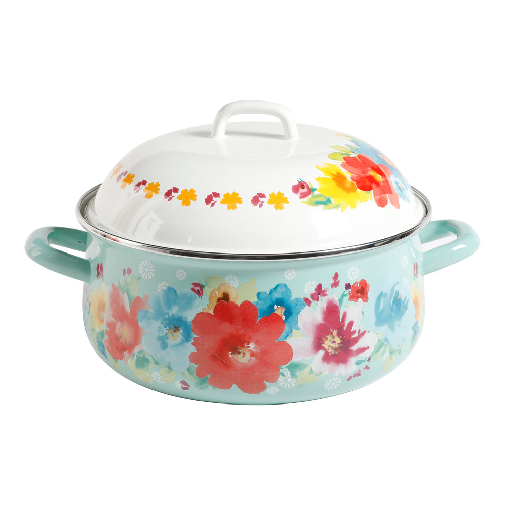 Cacerola Olla Holandesa de Acero Esmaltado 3.8 L Breezy Blossom – Floral Country y Tapa