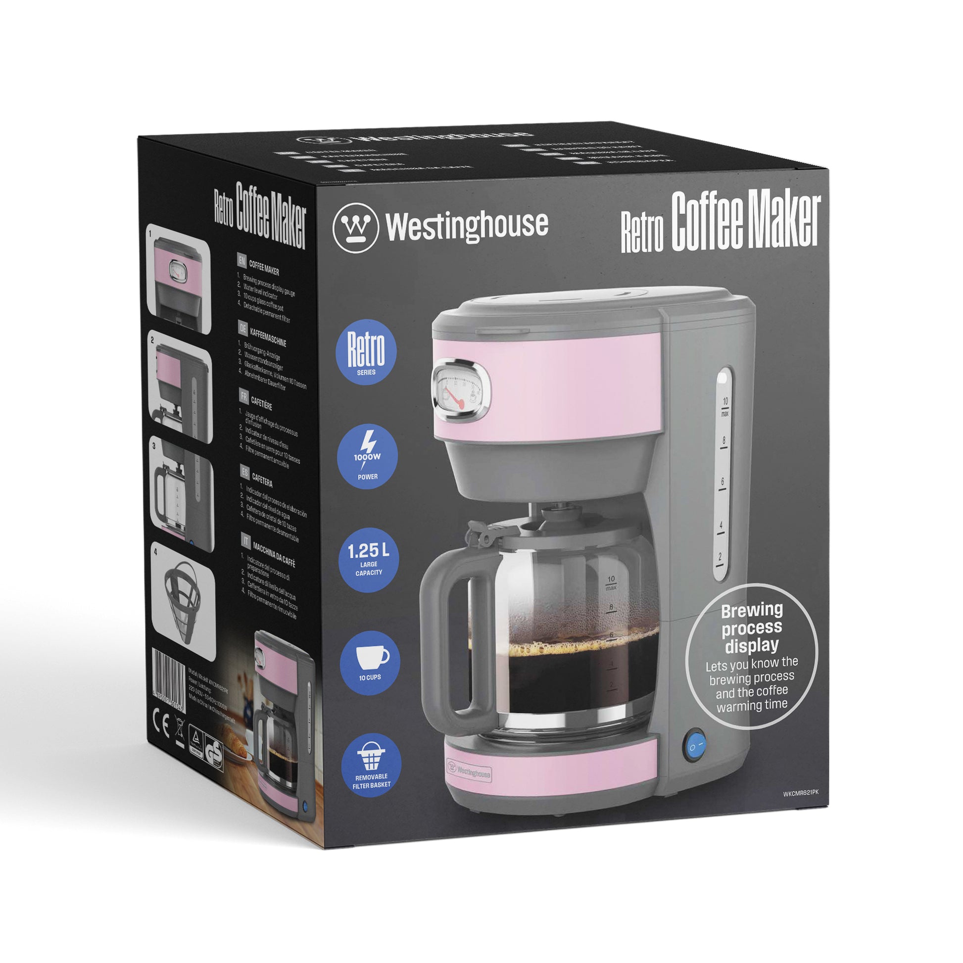 Cafetera retro rosada 1.25 ltrs