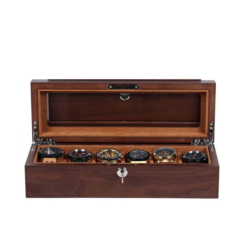 Caja Organizadora 6 Relojes Luxury - Estilo Nogal, Diseño Elegante