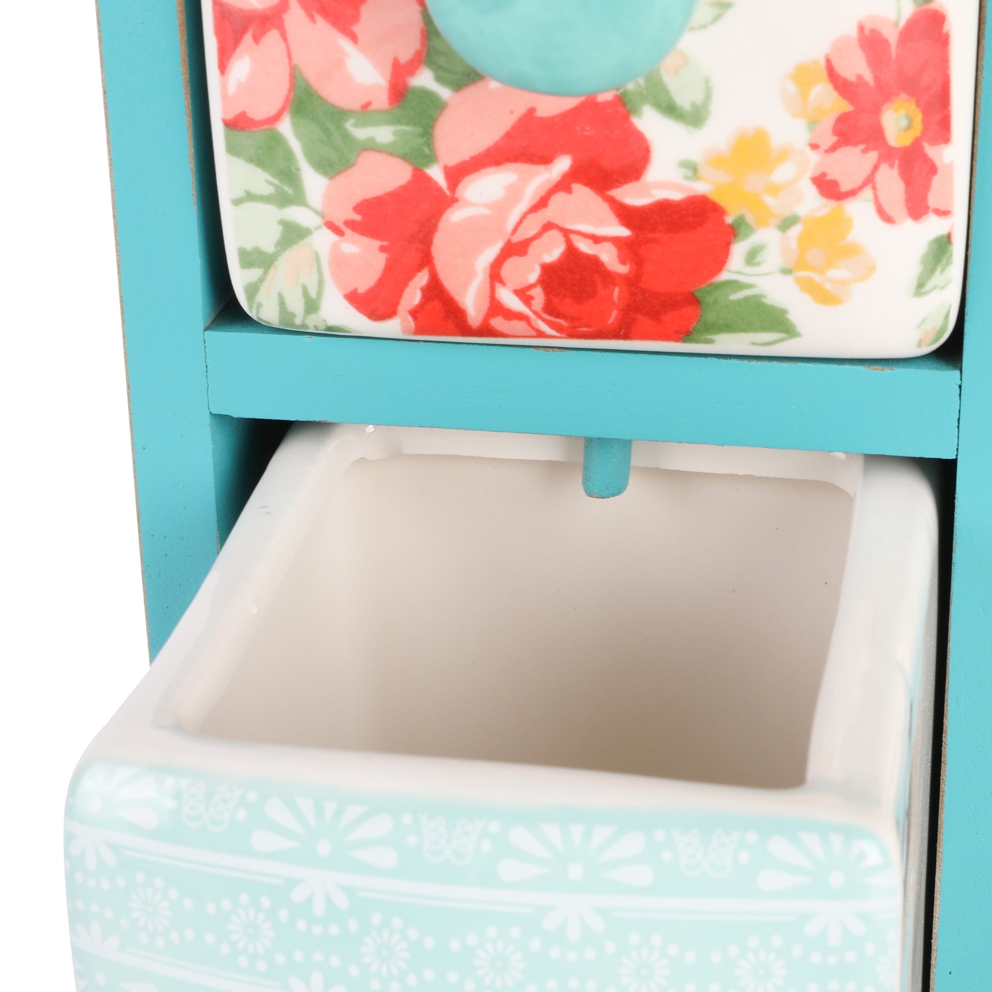 Caja Organizadora de Especias/Té con 6 Cajones Flea Market – Madera y Cerámica Decorada