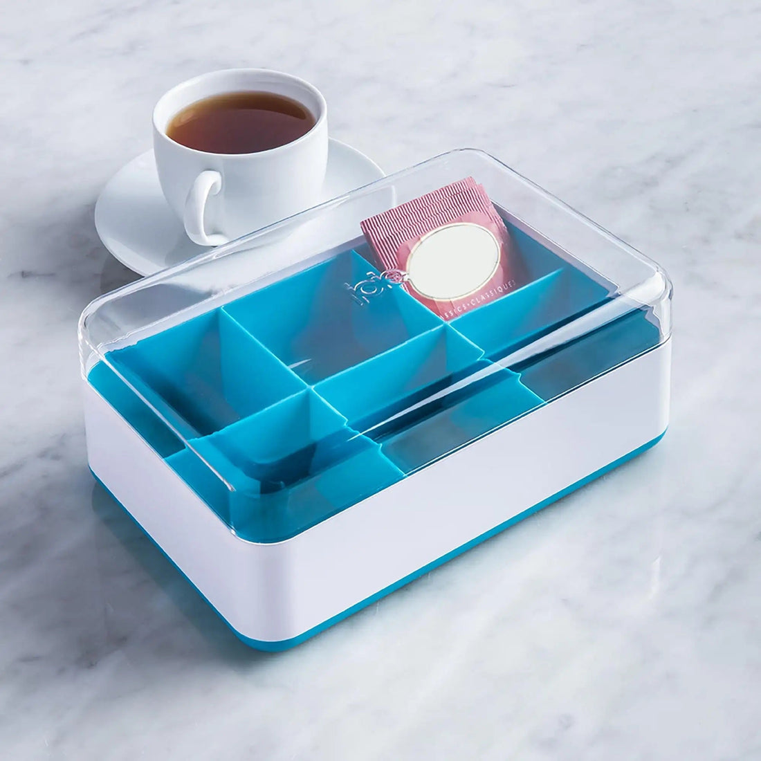 Caja organizadora de té azul