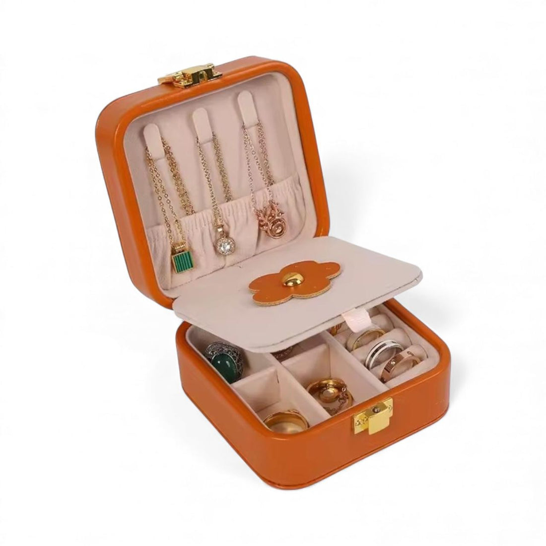 Caja organizadora joyas portatil 2 capas camel