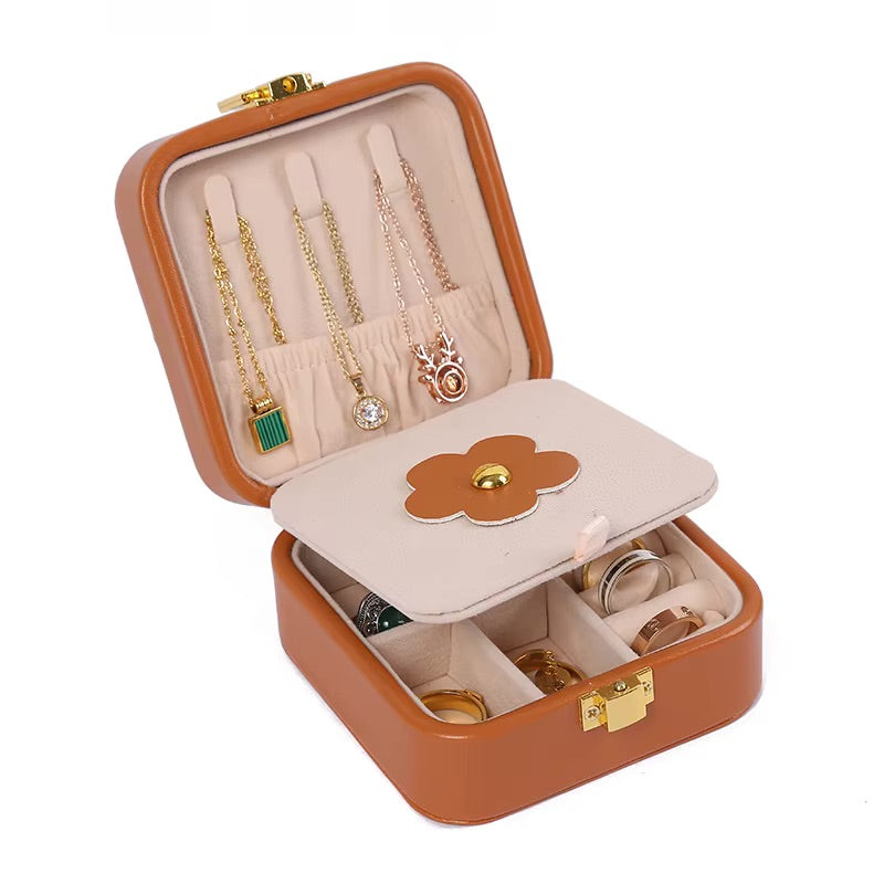 Caja organizadora joyas portatil 2 capas camel