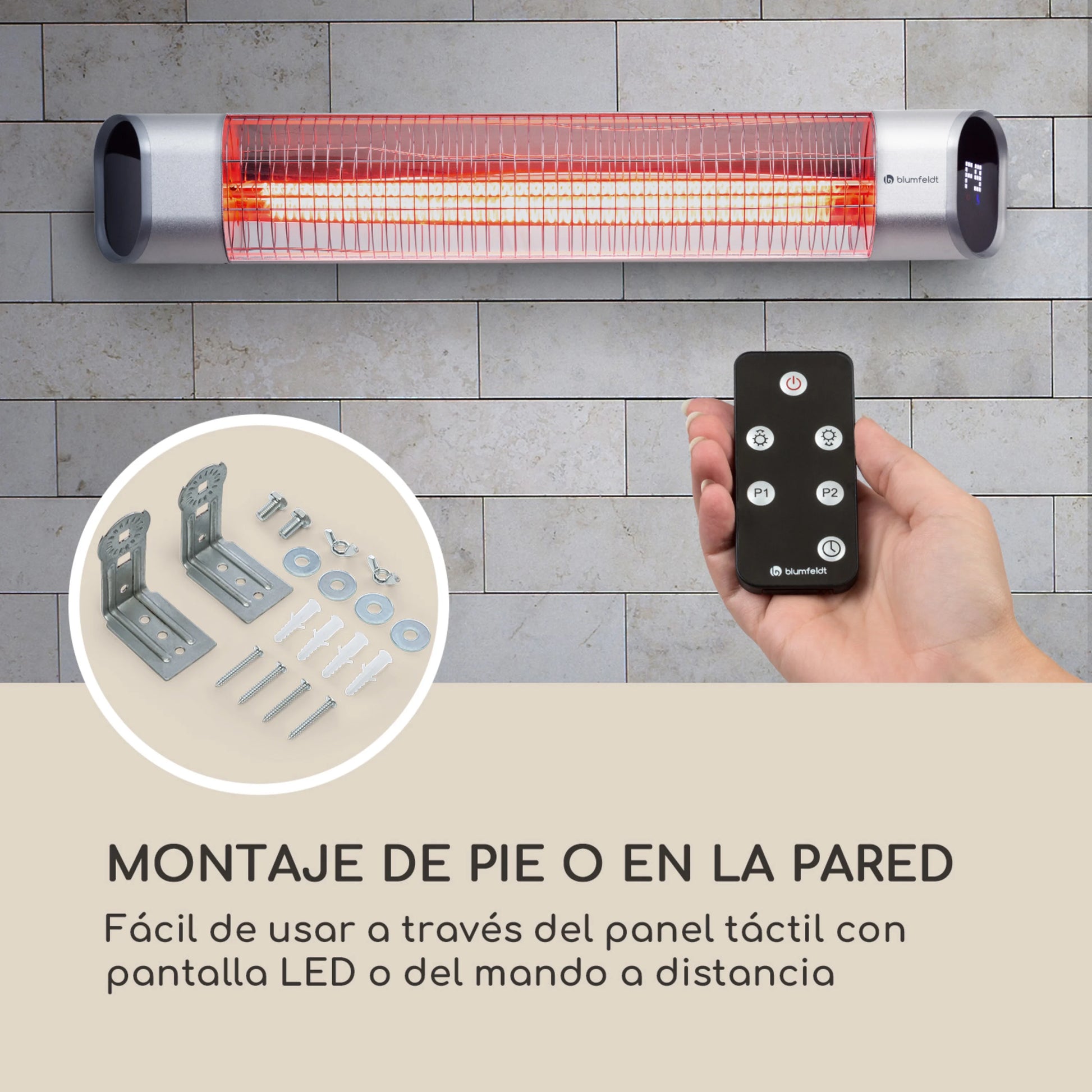 Calentador Infrarrojo 2000W de Piso o Pared con Control Remoto – Altura Ajustable, 9 Niveles y Temporizador 24h