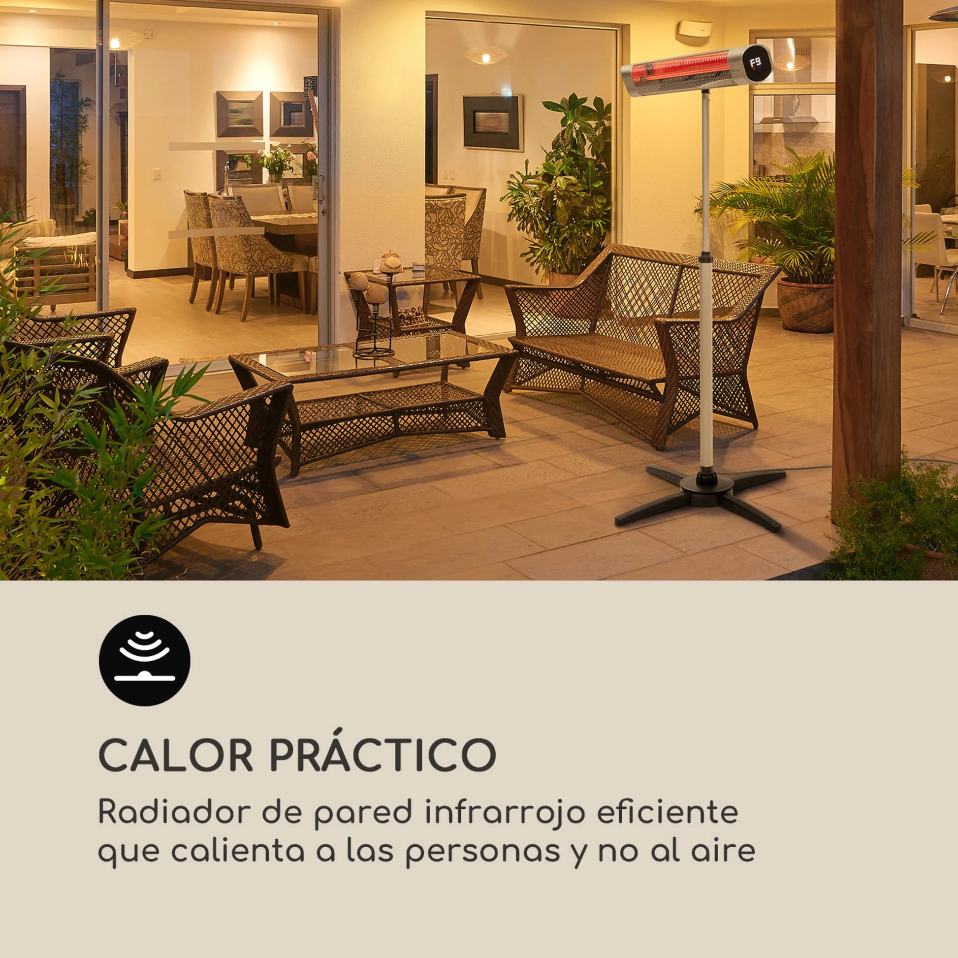 Calentador Infrarrojo 2000W de Piso o Pared con Control Remoto – Altura Ajustable, 9 Niveles y Temporizador 24h