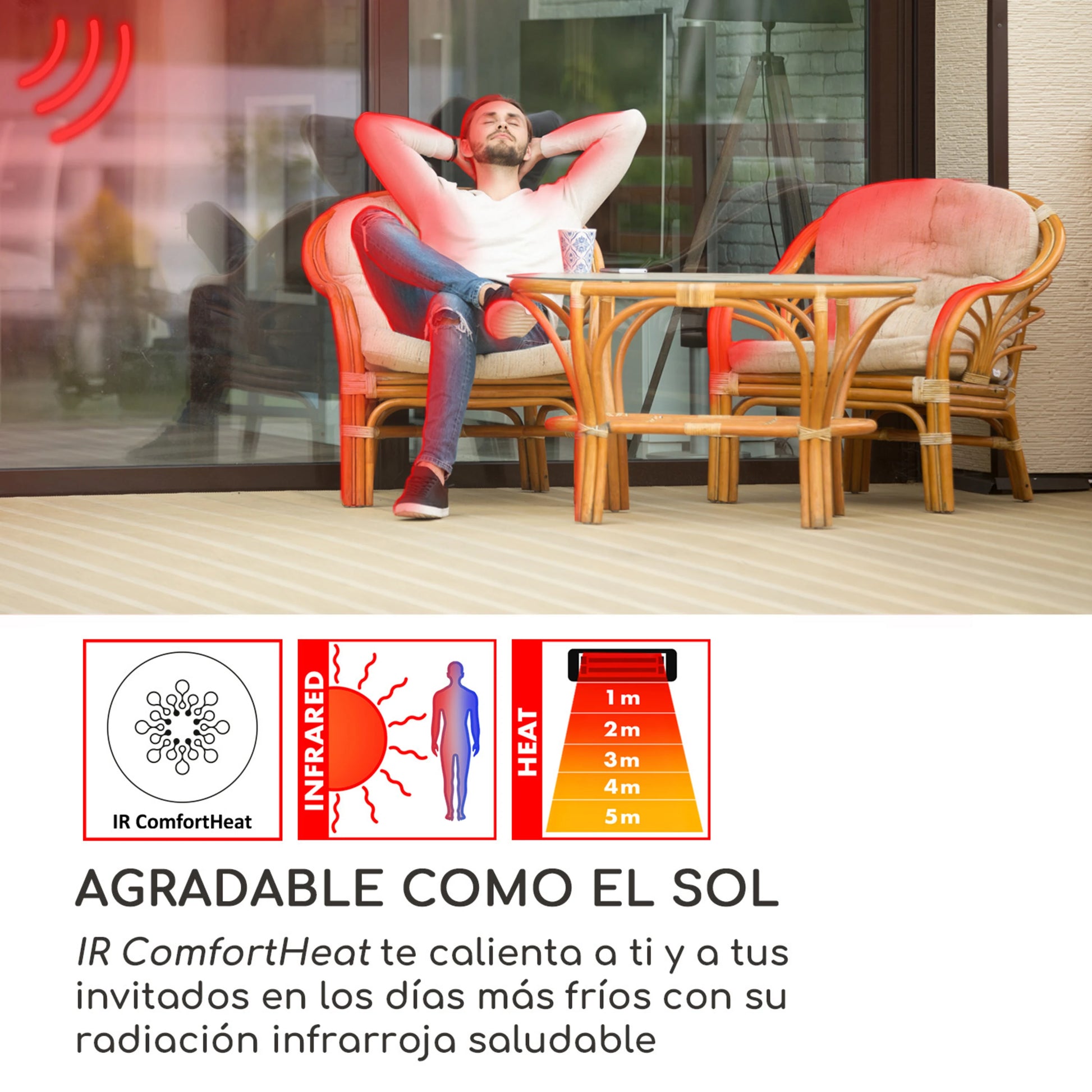 Calentador Infrarrojo 2000W de Piso o Pared con Control Remoto – Altura Ajustable, 9 Niveles y Temporizador 24h