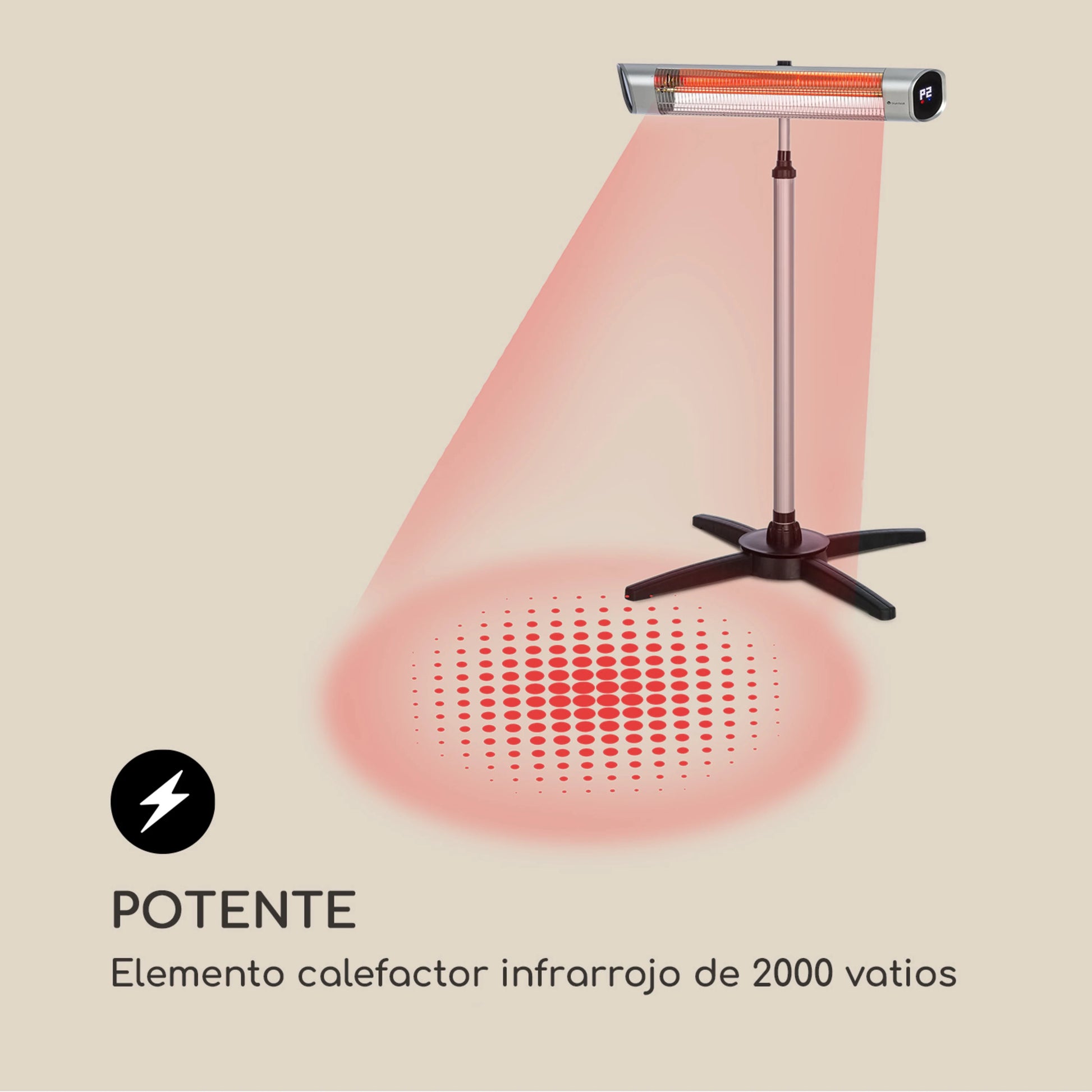 Calentador Infrarrojo 2000W de Piso o Pared con Control Remoto – Altura Ajustable, 9 Niveles y Temporizador 24h