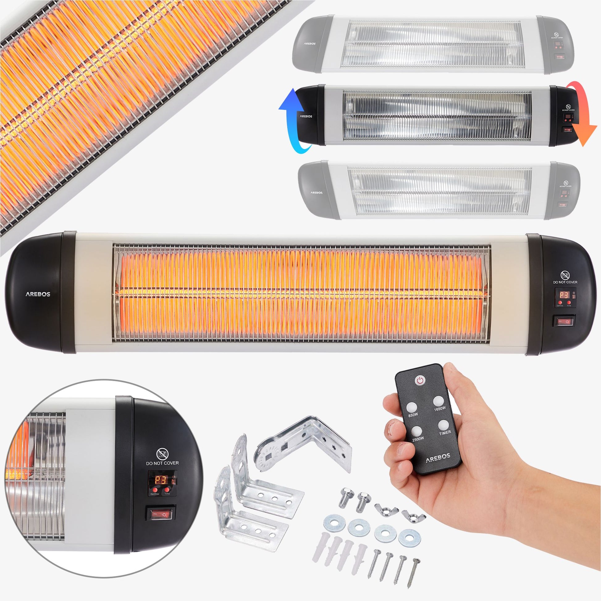 Calentador Infrarrojo de Pared 2500W con Control Remoto - 3 niveles potencia y Temporizador