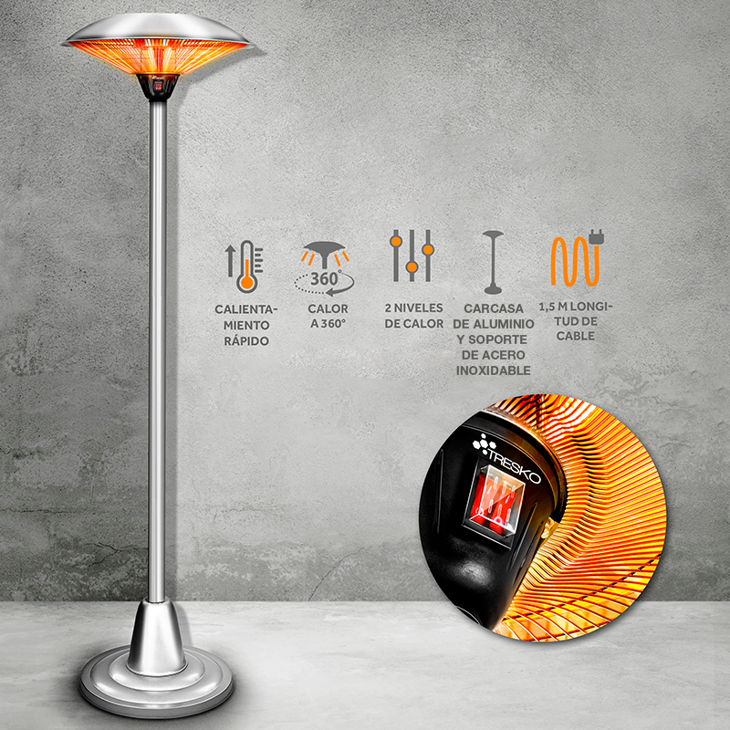 Calentador Infrarrojo de piso 2000W – Doble Potencia, Altura Ajustable, IP34