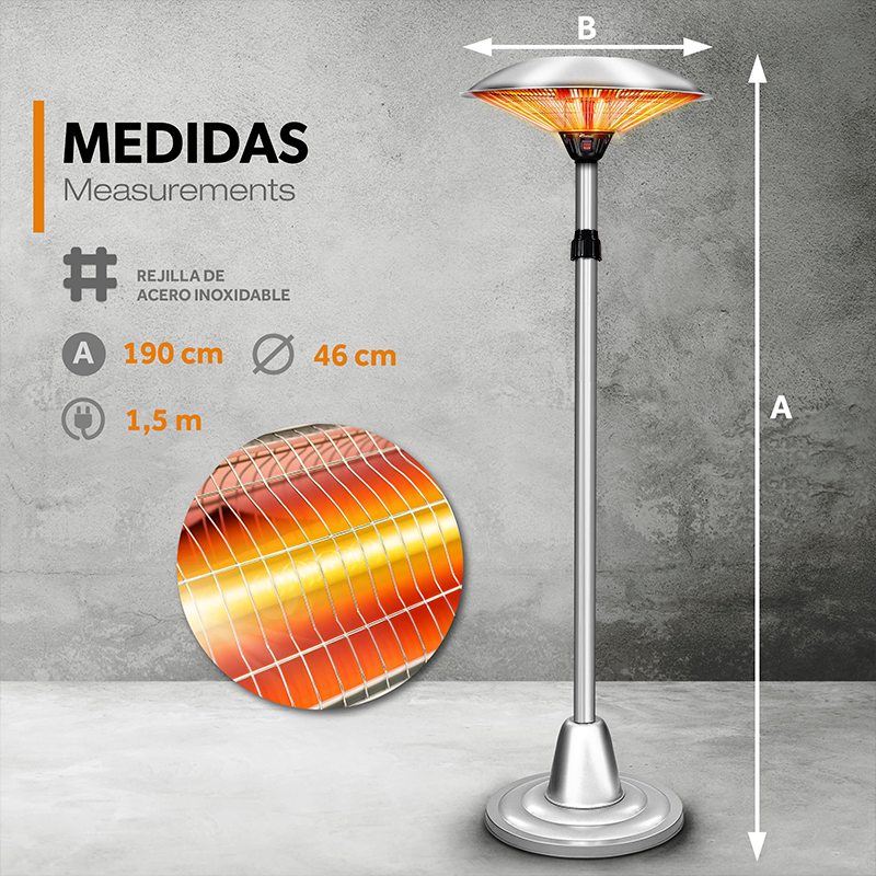 Calentador Infrarrojo de piso 2000W – Doble Potencia, Altura Ajustable, IP34
