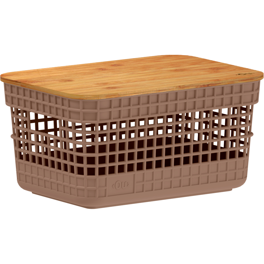 Cesta de Rejilla con Tapa de Bambú