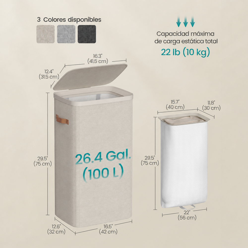 Cesto de ropa con tapa 100 L beige