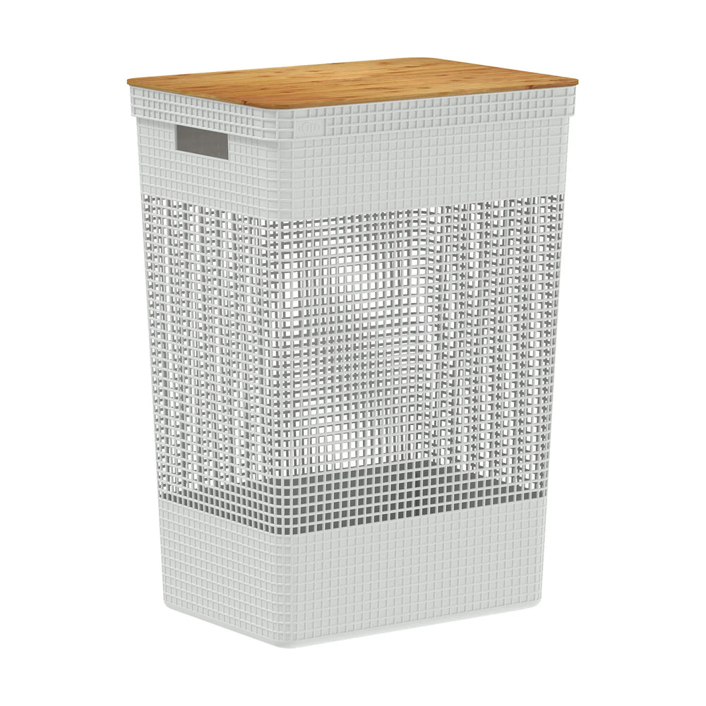 Cesto ropa Grid c/tapa bambú 49 L
